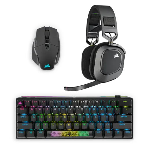 CORSAIR M65 ULTRA WIRELESS Mouse + HS80 WIRELESS Headset + K70 PRO MINI Keyboard
