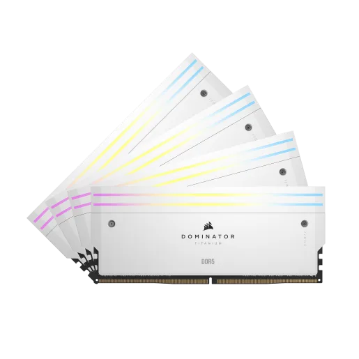 CORSAIR DOMINATOR® TITANIUM RGB 64GB (4x16GB) DDR5 DRAM 6400MT/s CL32 Intel XMP Memory Kit - White